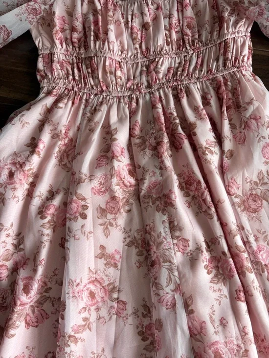 miami Francesca’s Blush Pink Floral Puff-Sleeve Mini Dress - Picture 3 of 4